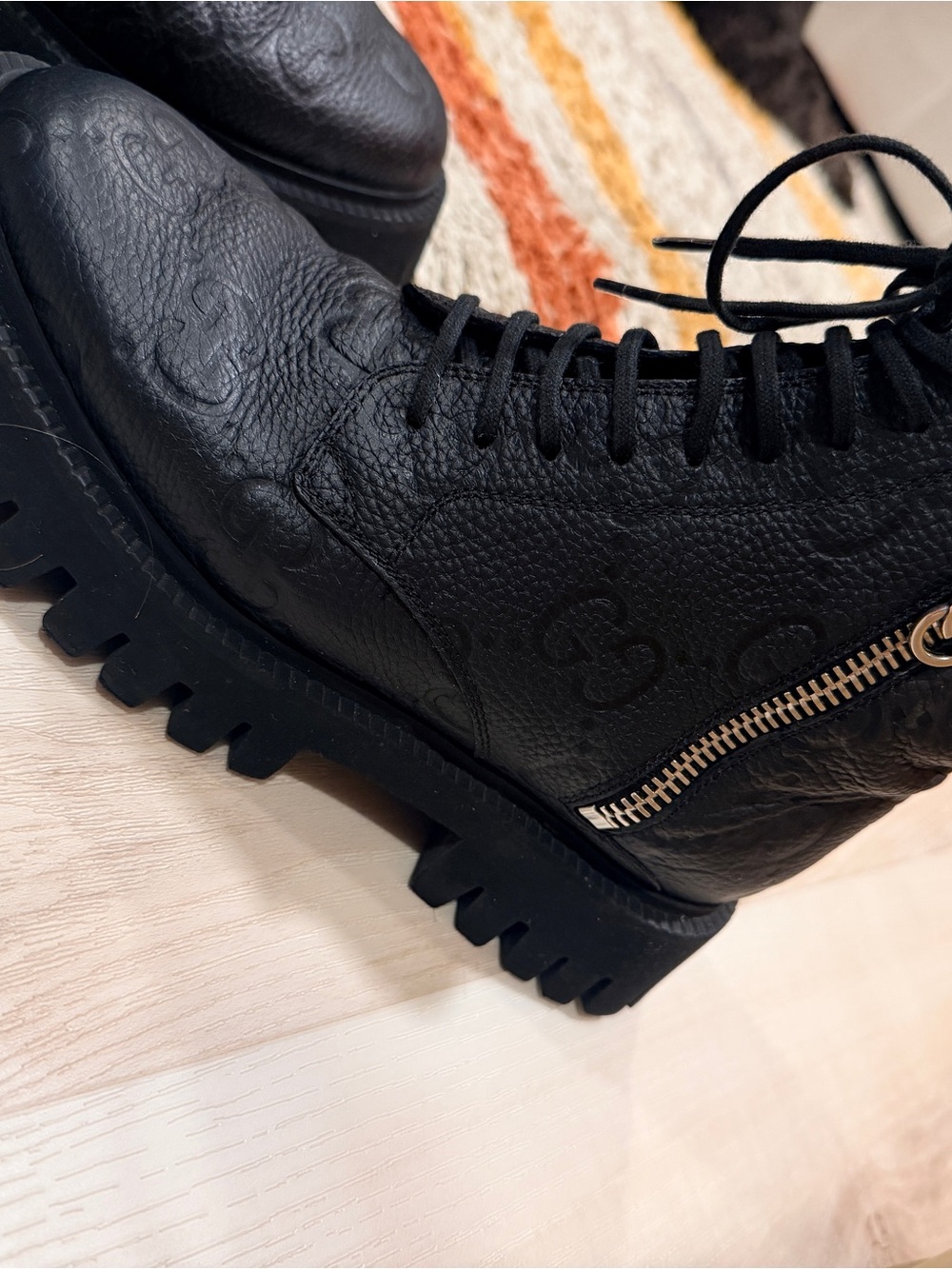 Gucci Leather Lace-Up Combat Boots with Side Zip
